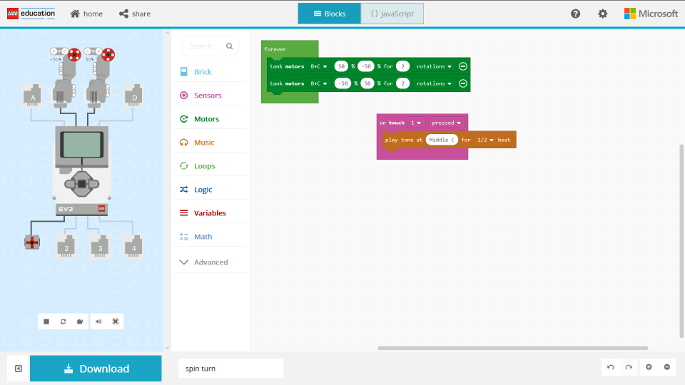 Ukázka z prostředí MakeCode