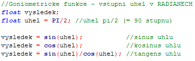 RobotC - goniometrické funkce (v radiánech)
