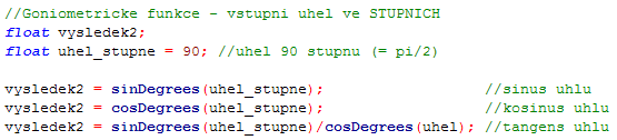 RobotC - goniometrické funkce (ve stupních)